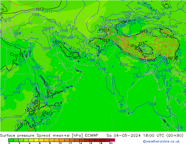 приземное давление Spread ECMWF сб 04.05.2024 18 UTC