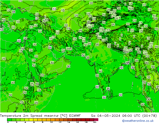 Temperatura 2m Spread ECMWF sab 04.05.2024 06 UTC