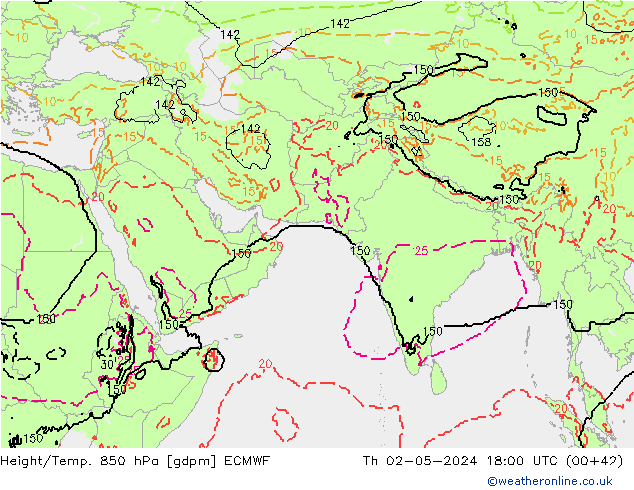 Yükseklik/Sıc. 850 hPa ECMWF Per 02.05.2024 18 UTC