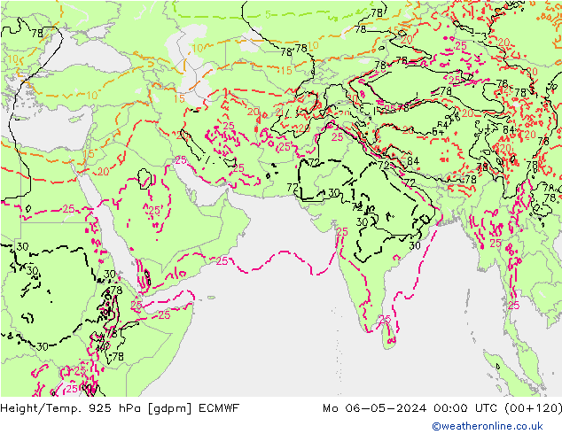 Yükseklik/Sıc. 925 hPa ECMWF Pzt 06.05.2024 00 UTC