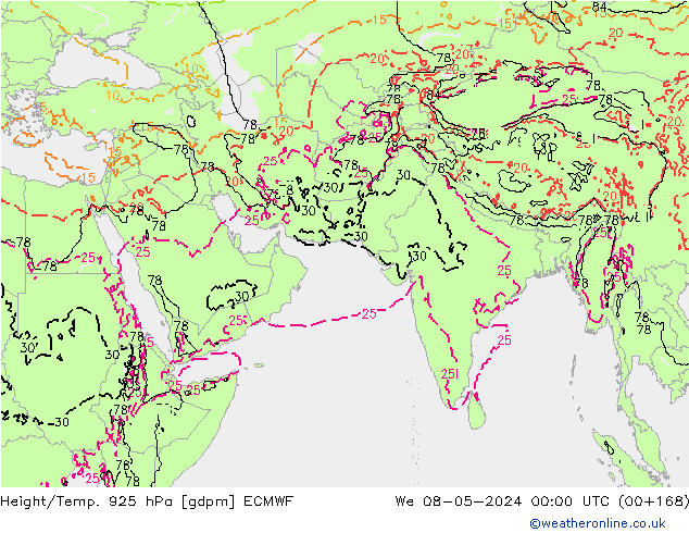 Height/Temp. 925 hPa ECMWF We 08.05.2024 00 UTC