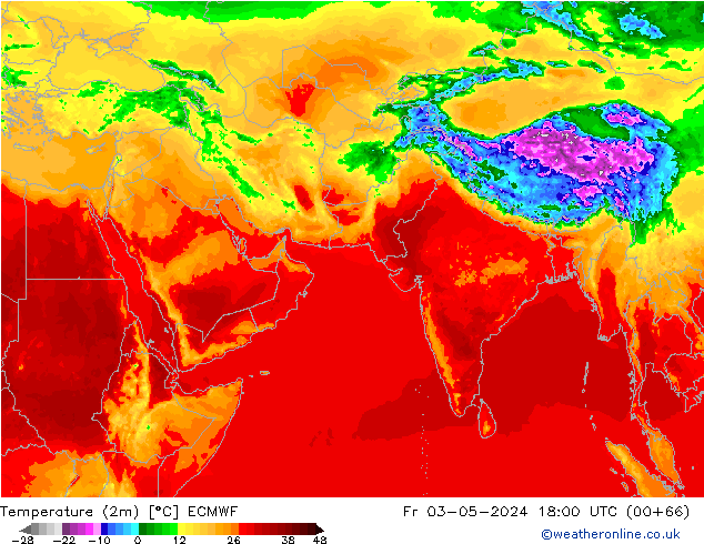 Temperatura (2m) ECMWF ven 03.05.2024 18 UTC