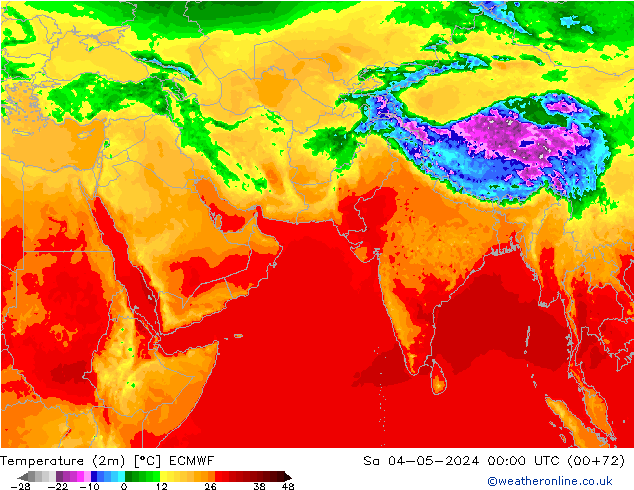 mapa temperatury (2m) ECMWF so. 04.05.2024 00 UTC