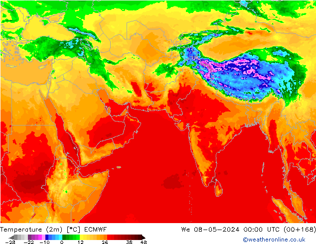 Sıcaklık Haritası (2m) ECMWF Çar 08.05.2024 00 UTC