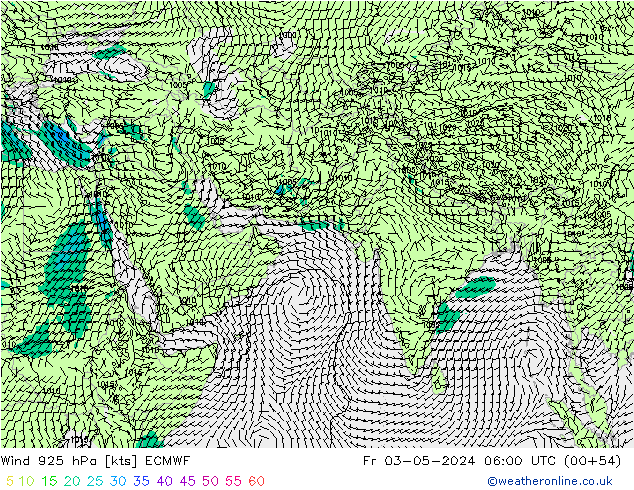 Vento 925 hPa ECMWF ven 03.05.2024 06 UTC