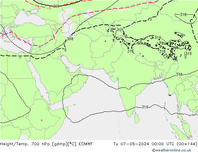 Height/Temp. 700 hPa ECMWF Tu 07.05.2024 00 UTC