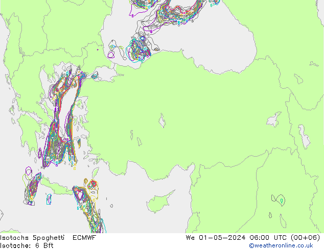 Eşrüzgar Hızları Spaghetti ECMWF Çar 01.05.2024 06 UTC