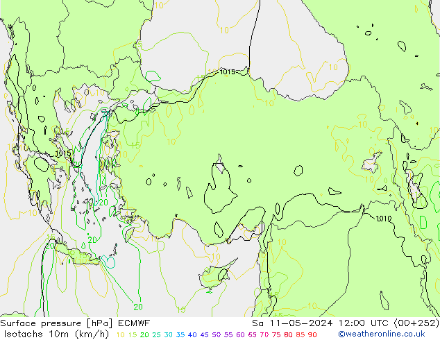 Isotachs (kph) ECMWF sam 11.05.2024 12 UTC