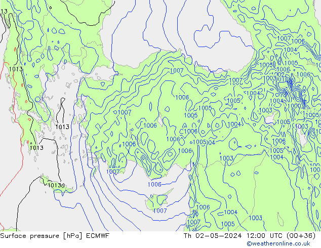 Luchtdruk (Grond) ECMWF do 02.05.2024 12 UTC