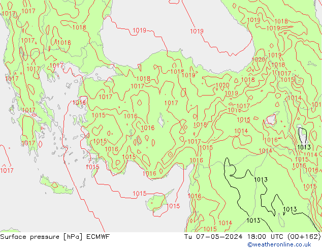 Surface pressure ECMWF Tu 07.05.2024 18 UTC