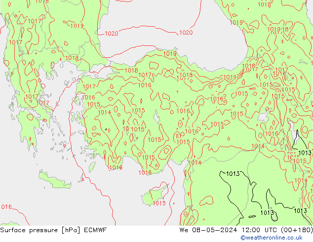 Presión superficial ECMWF mié 08.05.2024 12 UTC