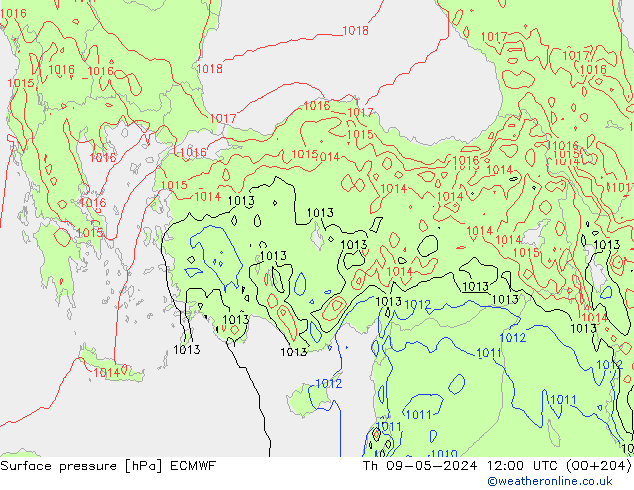 Luchtdruk (Grond) ECMWF do 09.05.2024 12 UTC