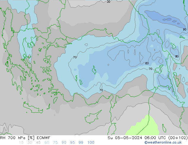 RH 700 hPa ECMWF dom 05.05.2024 06 UTC