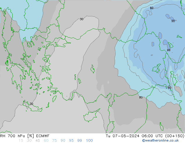 RH 700 hPa ECMWF Ter 07.05.2024 06 UTC