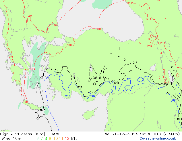 yüksek rüzgarlı alanlar ECMWF Çar 01.05.2024 06 UTC