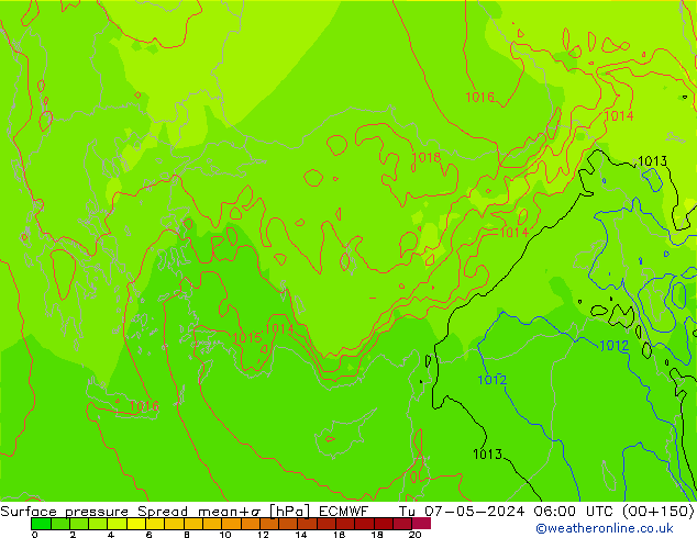 Luchtdruk op zeeniveau Spread ECMWF di 07.05.2024 06 UTC