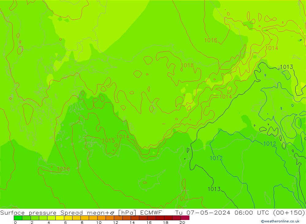 Luchtdruk op zeeniveau Spread ECMWF di 07.05.2024 06 UTC