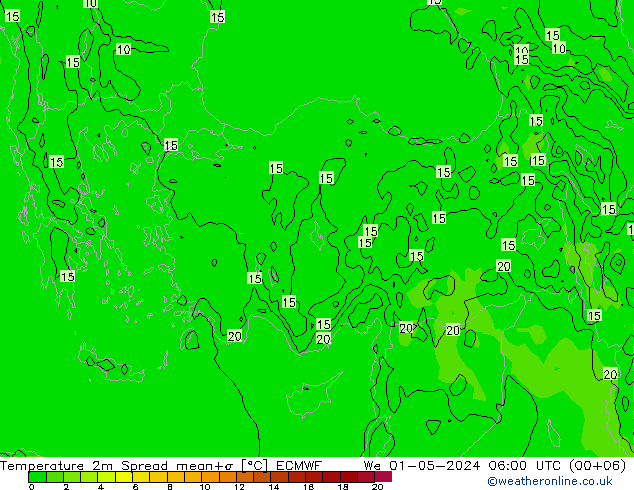 Sıcaklık Haritası 2m Spread ECMWF Çar 01.05.2024 06 UTC