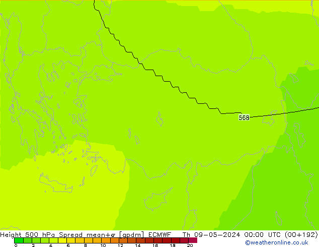 Height 500 hPa Spread ECMWF Th 09.05.2024 00 UTC