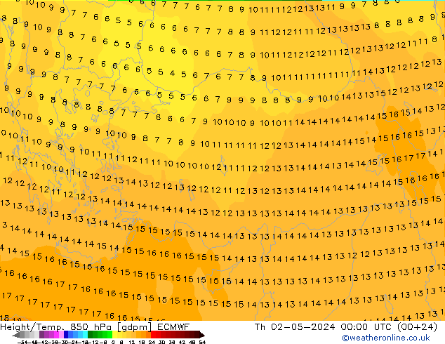 Height/Temp. 850 hPa ECMWF  02.05.2024 00 UTC