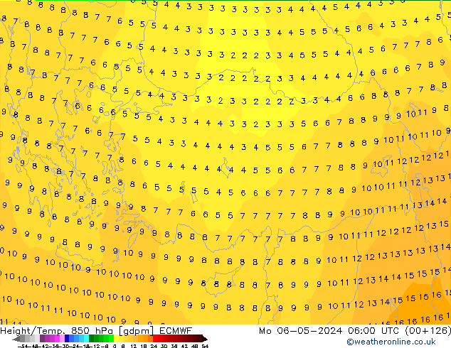 Height/Temp. 850 hPa ECMWF Mo 06.05.2024 06 UTC