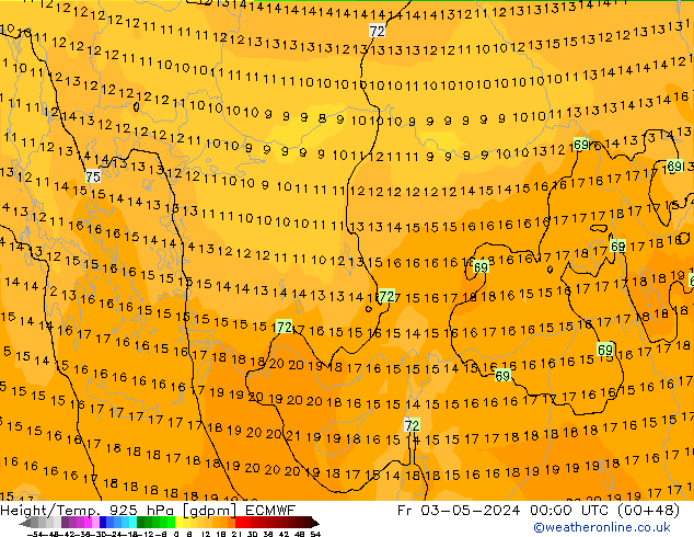 Height/Temp. 925 hPa ECMWF Fr 03.05.2024 00 UTC