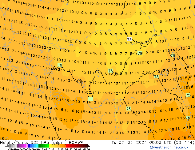 Height/Temp. 925 hPa ECMWF Tu 07.05.2024 00 UTC