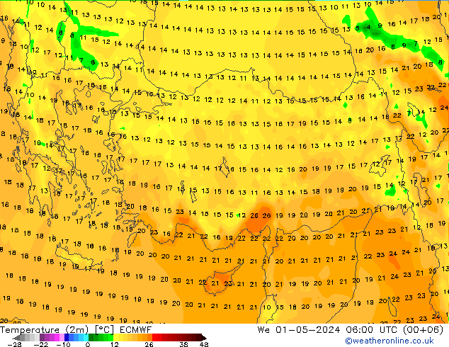 Temperatura (2m) ECMWF Qua 01.05.2024 06 UTC