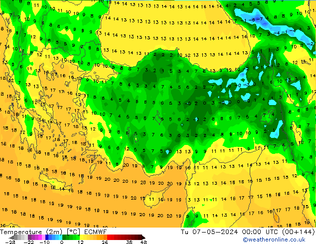 Temperatura (2m) ECMWF Ter 07.05.2024 00 UTC