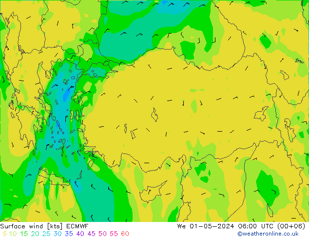 Wind 10 m ECMWF wo 01.05.2024 06 UTC