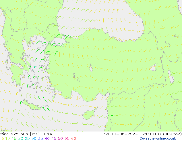 Vent 925 hPa ECMWF sam 11.05.2024 12 UTC