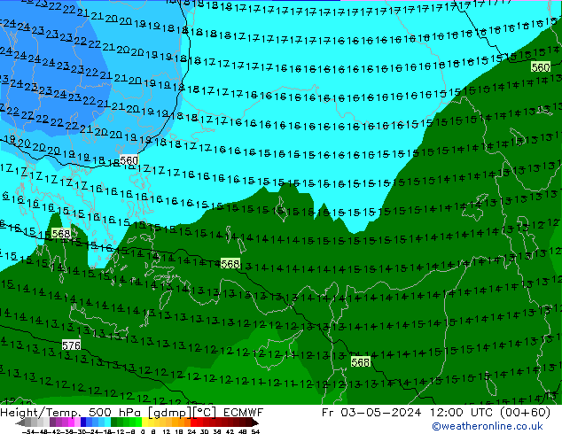 Yükseklik/Sıc. 500 hPa ECMWF Cu 03.05.2024 12 UTC