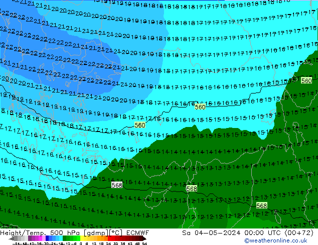 Geop./Temp. 500 hPa ECMWF sáb 04.05.2024 00 UTC