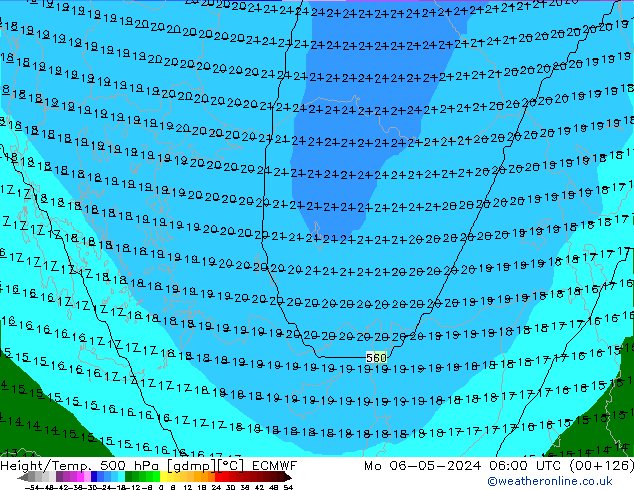 Height/Temp. 500 hPa ECMWF Mo 06.05.2024 06 UTC