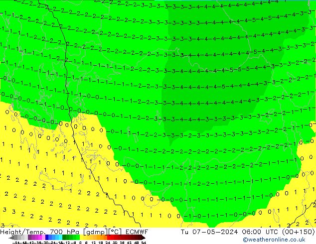 Hoogte/Temp. 700 hPa ECMWF di 07.05.2024 06 UTC