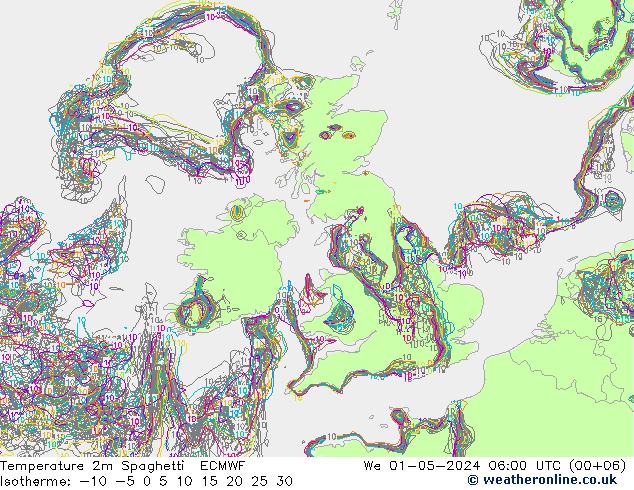 Temperature 2m Spaghetti ECMWF St 01.05.2024 06 UTC