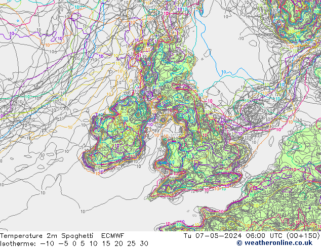 Sıcaklık Haritası 2m Spaghetti ECMWF Sa 07.05.2024 06 UTC