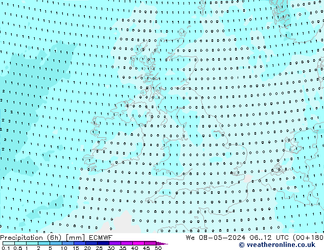 Precipitation (6h) ECMWF We 08.05.2024 12 UTC