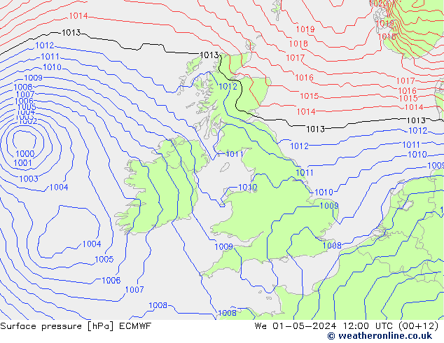 Bodendruck ECMWF Mi 01.05.2024 12 UTC