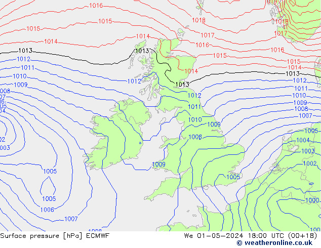 Yer basıncı ECMWF Çar 01.05.2024 18 UTC