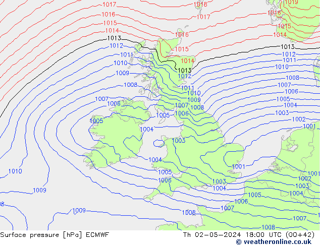 Surface pressure ECMWF Th 02.05.2024 18 UTC