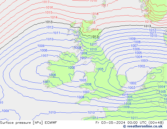 Yer basıncı ECMWF Cu 03.05.2024 00 UTC