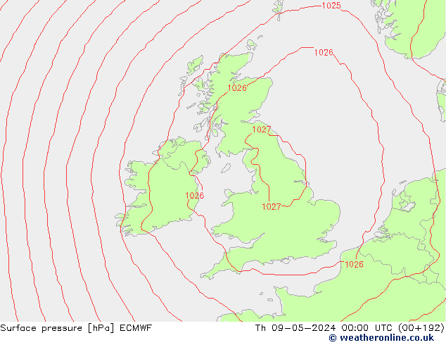 Surface pressure ECMWF Th 09.05.2024 00 UTC