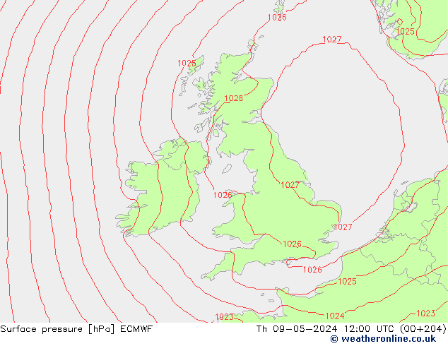 pressão do solo ECMWF Qui 09.05.2024 12 UTC