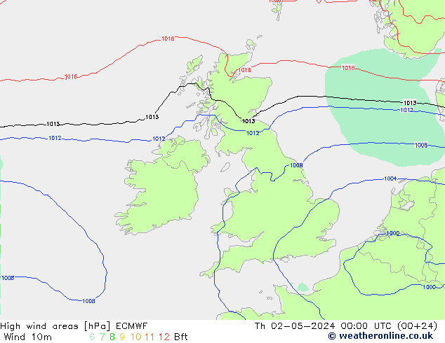 High wind areas ECMWF Th 02.05.2024 00 UTC