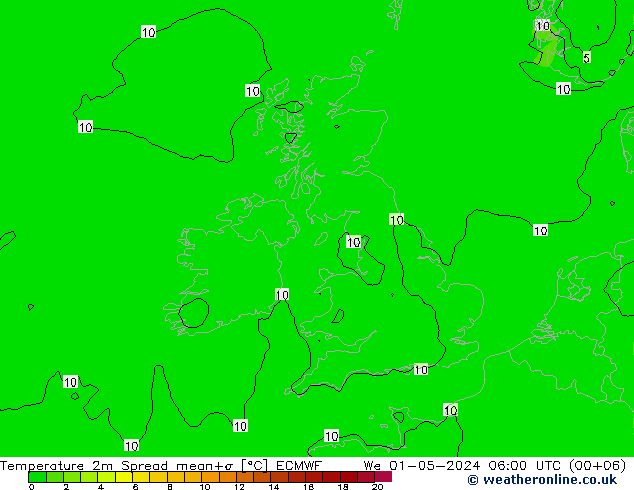 Sıcaklık Haritası 2m Spread ECMWF Çar 01.05.2024 06 UTC