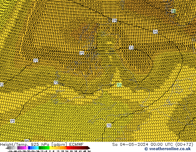 Height/Temp. 925 hPa ECMWF Sa 04.05.2024 00 UTC