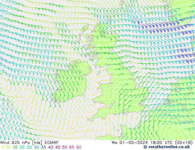 wiatr 925 hPa ECMWF śro. 01.05.2024 18 UTC