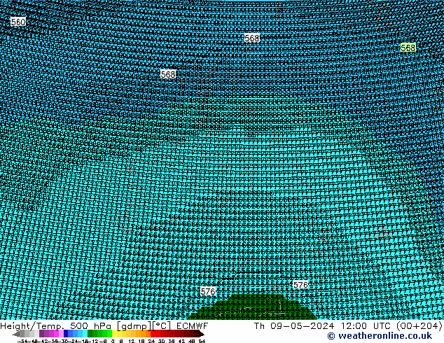 Height/Temp. 500 hPa ECMWF Th 09.05.2024 12 UTC