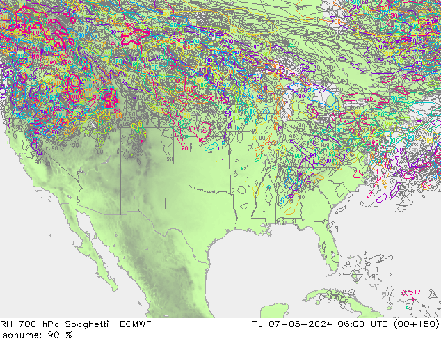 RH 700 hPa Spaghetti ECMWF Tu 07.05.2024 06 UTC